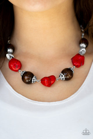 Paparazzi Accessories  -  Earth Goddess Necklace & Gorgeously Grounded Bracelet Red (Complete Set $10.00)