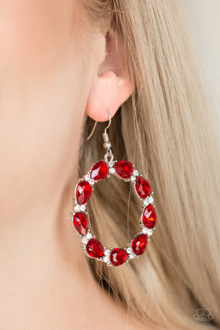 Paparazzi Accessories  - Ring Around The Rhinestones - Red Earring