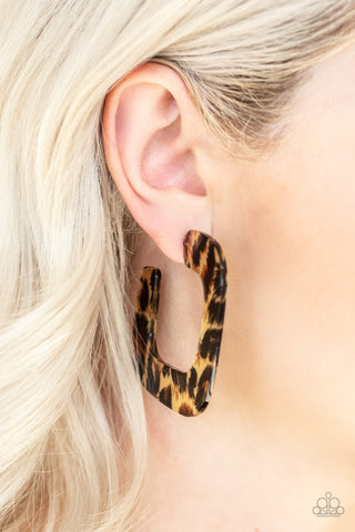 Paparazzi Accessories - Cheetah Incognita - Brown Hoop Earring