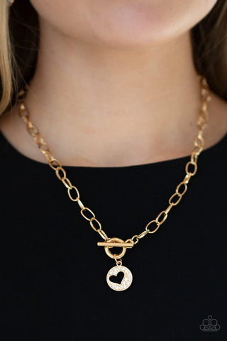 Heartbeat Retreat - Gold Heart Necklace - Paparazzi Accessories