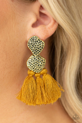 Paparazzi Accessories  - Tenacious Tassel - Yellow Earring