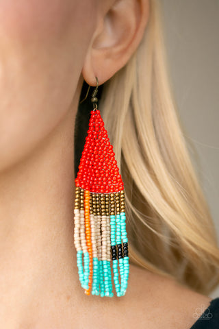 Paparazzi Accessories - Beaded Boho - Red Earring