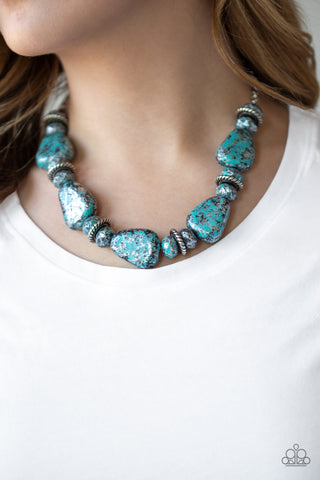 Paparazzi Accessories - Prehistoric Fashionista Necklace & Stone Age Envy - Blue Bracelet (Complete Set)