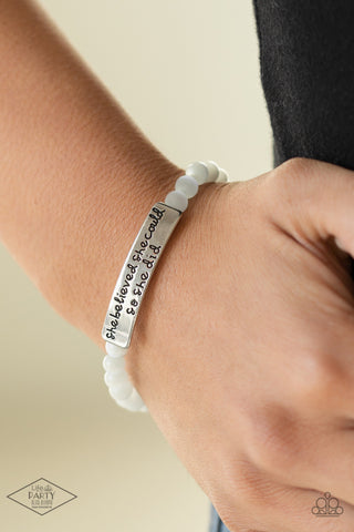 Paparazzi Accessories - So She Did - White Inspirational Bracelet