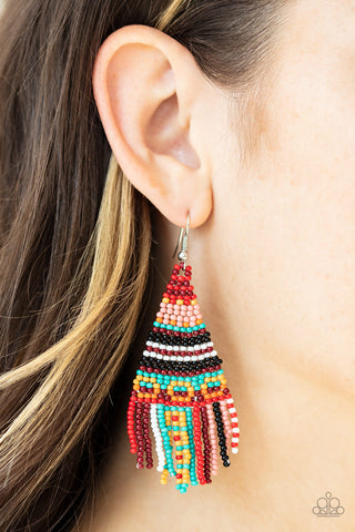 Paparazzi Accessories - Beaded Bohemian- Red Earring