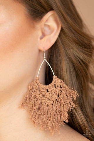 Paparazzi Accessories - Oh MACRAME, Oh My - Brown Earrings