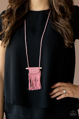 Paparazzi Accessories - Between You and MACRAME - Pink Necklace