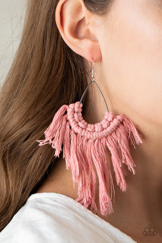 Wanna Piece Of MACRAME? - Pink earring - Paparazzi Accessories