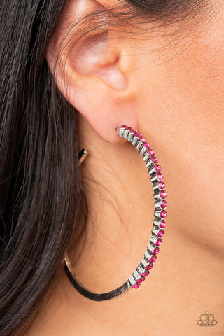 Paparazzi Accessories - Making Rounds - Pink Hoop Earring