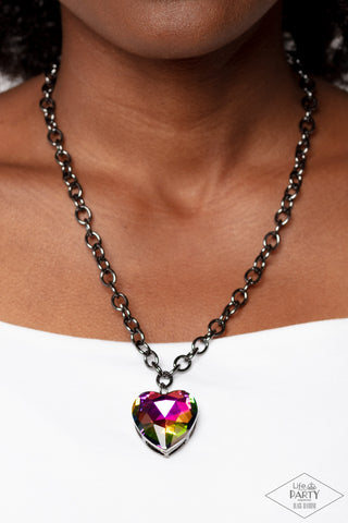 Paparazzi Accessories  - Flirtatiously Flashy - Multi Heart Necklace ❤️ 💙 💜 💖 💗