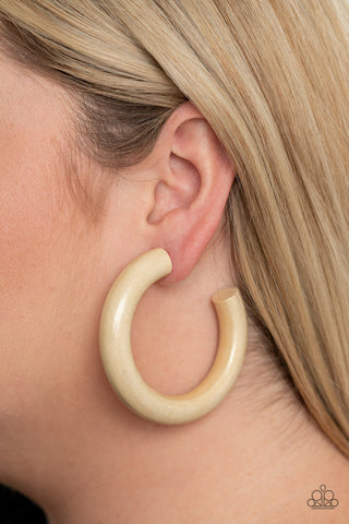 Paparazzi Accessories - I WOOD Walk 500 Miles - White Wood Hoop Earring