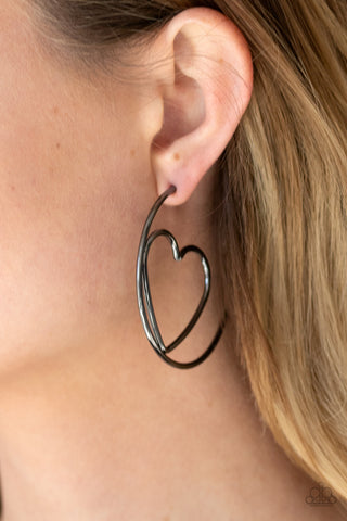 Paparazzi Accessories - Love At First BRIGHT - Black Hoop Earring