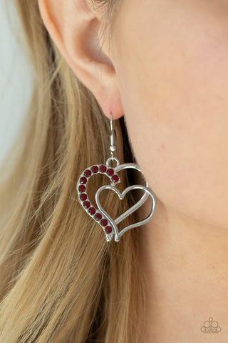 Paparazzi Accessories - Double The Heartache - Red Earring