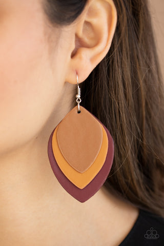 Light as a LEATHER - Red Earring - Paparazzi Accessories