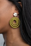 Paparazzi Accessories - Whimsically Wicker - Green Clip-on Earring