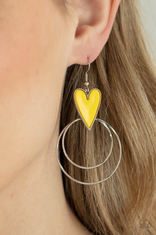 Paparazzi Accessories - Happily Ever Hearts - Yellow Earring