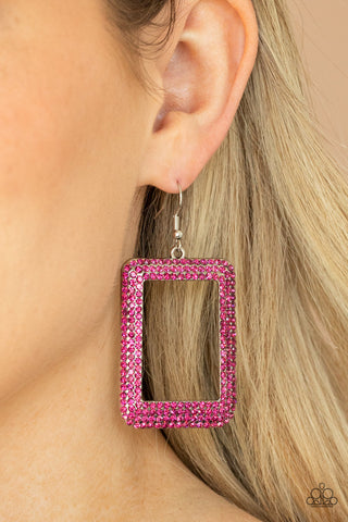 Paparazzi Accessories - World FRAME-ous - Pink Square Hoop Earring
