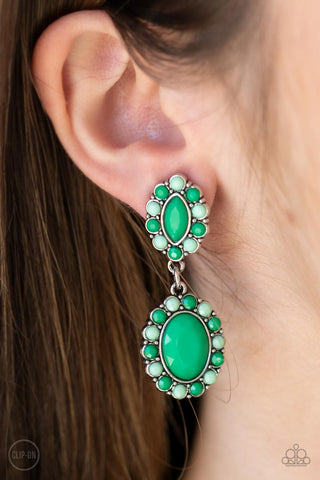 Paparazzi Accessories - Positively Pampered - Green Clip-On Earring