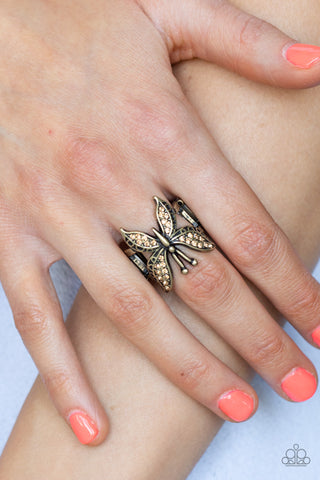 Paparazzi Accessories  - Blinged Out Butterfly - Brass Ring