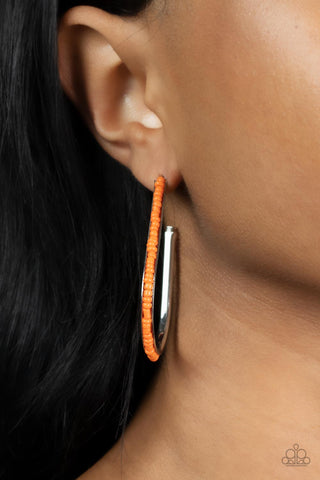 Paparazzi Accessories  - Beaded Bauble - Orange Hoop Earring