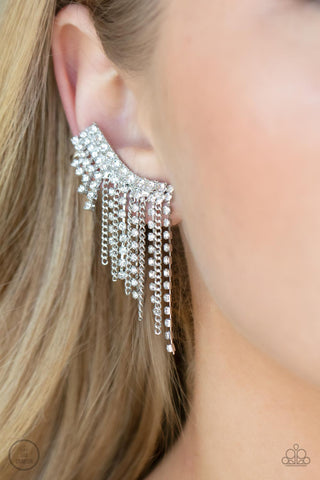 Paparazzi Accessories - Thunderstruck Sparkle - White Bling Ear Crawlers