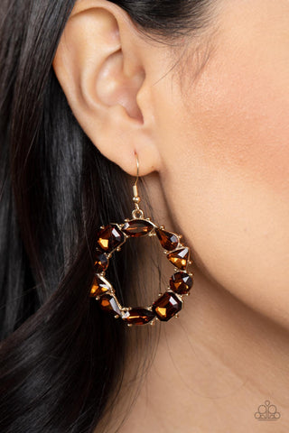 Paparazzi Accessories  - GLOWING in Circles - Brown Earring