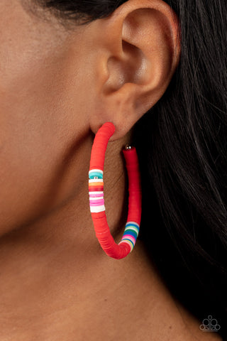Paparazzi Accessories - Colorfully Contagious-  - Red Leather Earring
