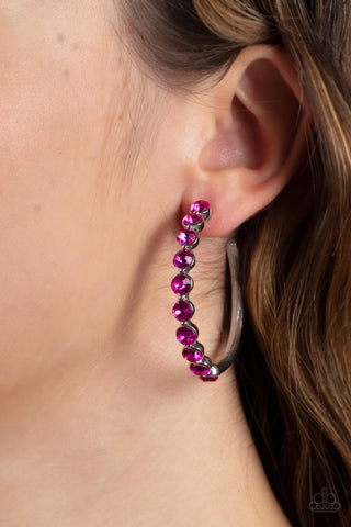 Paparazzi Accessories  - Photo Finish - Pink Hoop Bling Earring