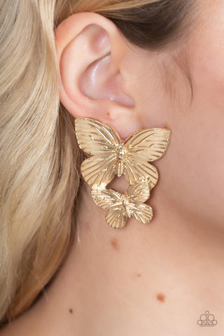 Paparazzi Accessories  - Blushing Butterflies - Gold Earring