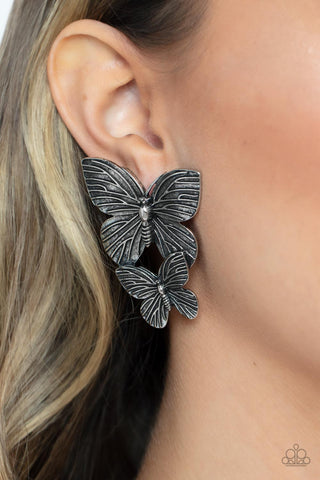 Paparazzi Accessories  - Blushing Butterflies - Silver Earring