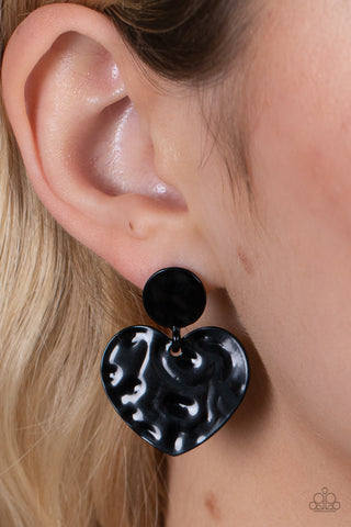 Just a Little Crush - Black Heart Earring - 🖤 Paparazzi Accessories