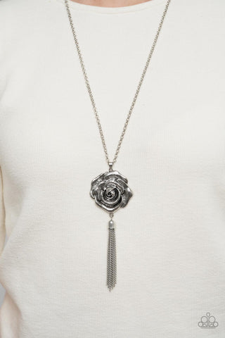 Paparazzi Accessories -  Rosy Redux - Silver Flower Necklace