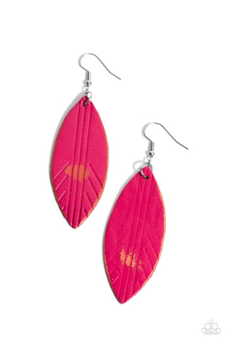Leather Lounge - Pink Earring  - Paparazzi Accessories
