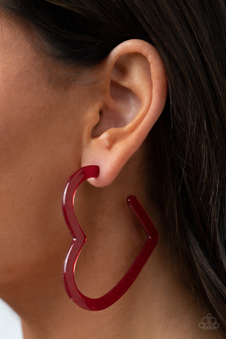 Paparazzi Accessories  - Heart-Throbbing Twinkle - Red Hoop Earring