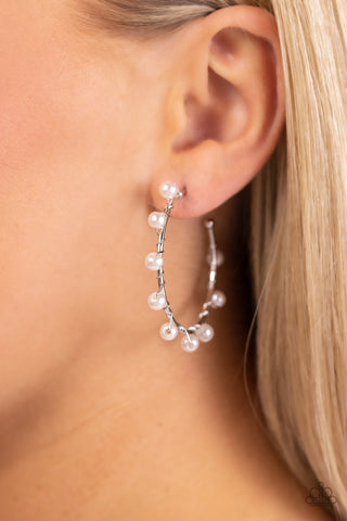 Night at the Gala - White Pearl Hoop Earring- Paparazzi Accessories