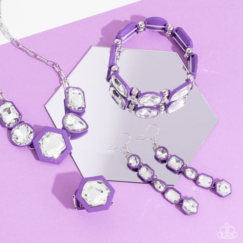 Complete Purple Set - Evolving Elegance - Purple Necklace, Bracelet, Earring, and Ring - Paparazzi Accessories