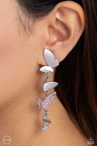 Flying Flashy - Pink Butterfly 🦋 Clip-on Earring  - Paparazzi Accessories