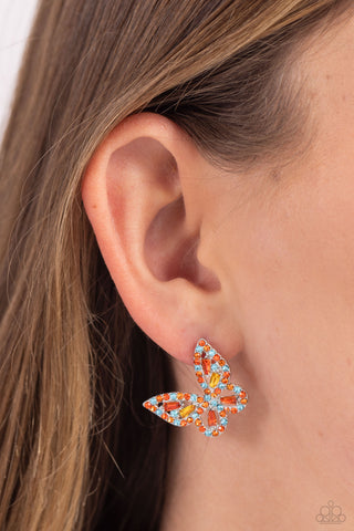 Tilted Takeoff - Orange Butterfly 🦋 Earring  - Paparazzi Accessories
