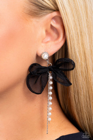 High-Class Heiress - Black Bow Earring  - Paparazzi Accessories