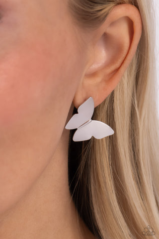 Butterfly Beholder - Silver Earring  - Paparazzi Accessories