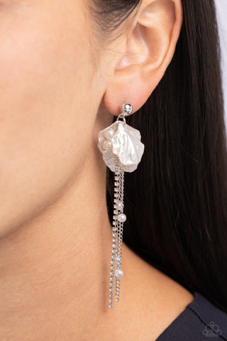 Graceful Gesture - White Flower Earring  - Paparazzi Accessories