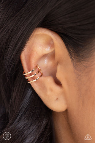 Metro Mashup - Gold Ear Cuff Earring  - Paparazzi Accessories