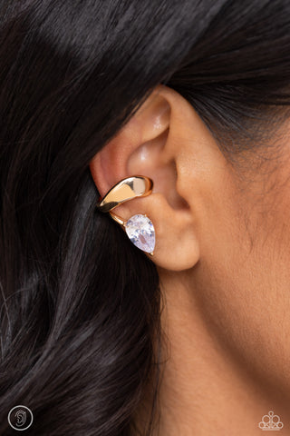 Twisting Teardrop - Gold Ear Cuff - Paparazzi Accessories