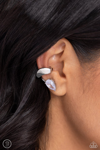 Twisting Teardrop - White Cuff Earring  - Paparazzi Accessories