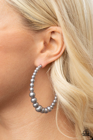 Paparazzi Accessories  - Glamour Graduate - Silver Pear Hoop Earring