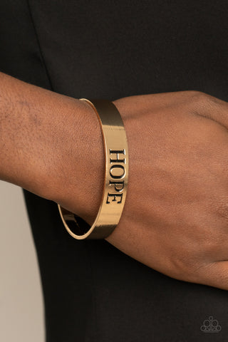 Paparazzi Accessories  - Hope Makes The World Go Round - Gold Inspirational Bracelet