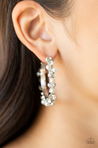 Paparazzi Accessories -Let There Be Socialite - White Hoop Earrings