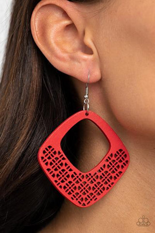 Paparazzi Accessories  - WOOD You Rather - red - Paparazzi earrings