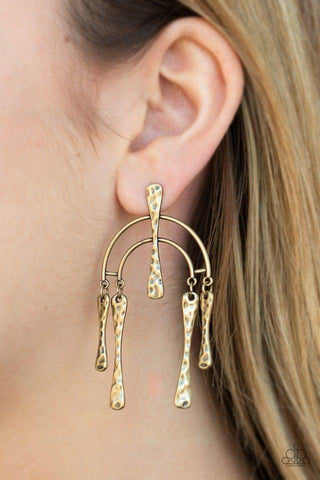 Artifacts of Life - Brass Earring - Paparazzi Accessories