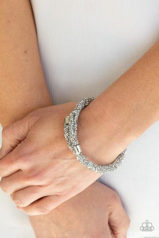 Paparazzi Accessories - Roll Out the Glitz Silver Bracelet Life of the Party Exclusive